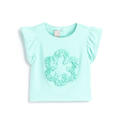 Girls Medium Light Blue Embellished Short Sleeve T-Shirt